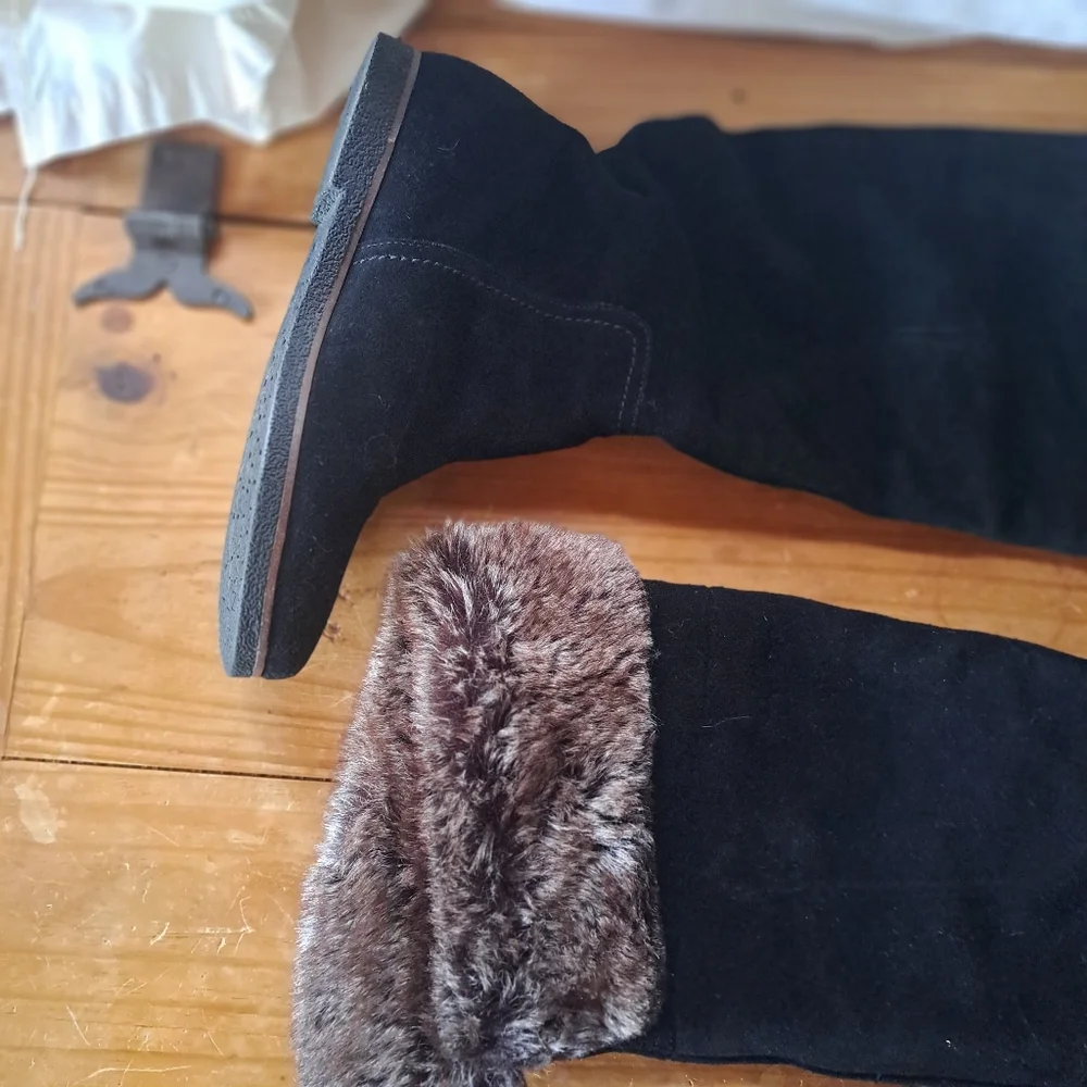 Sam Edelman Orlando Over the Knee Suede Boots Women's Size 7.5 Faux Fur Cuff